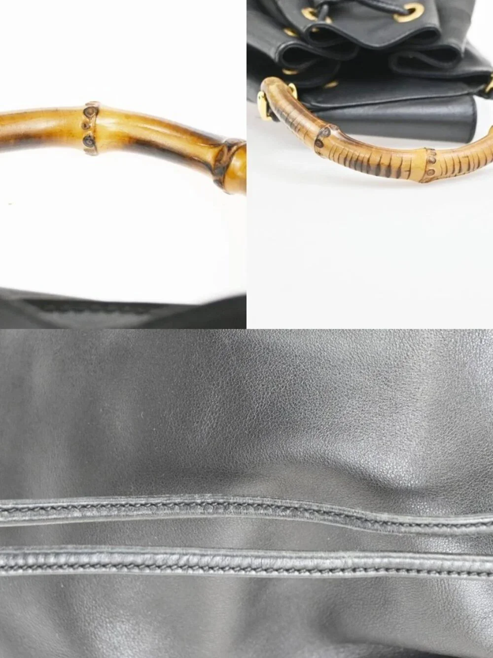 GUCCI Bamboo Drawstring One Shoulder Back Pack Bag Leather BK GHW 88TA580